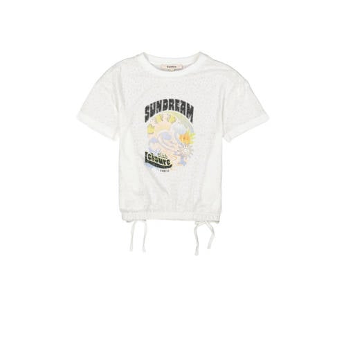 Garcia T-shirt van gerecycled polyester ecru/zwart/geel Printopdruk