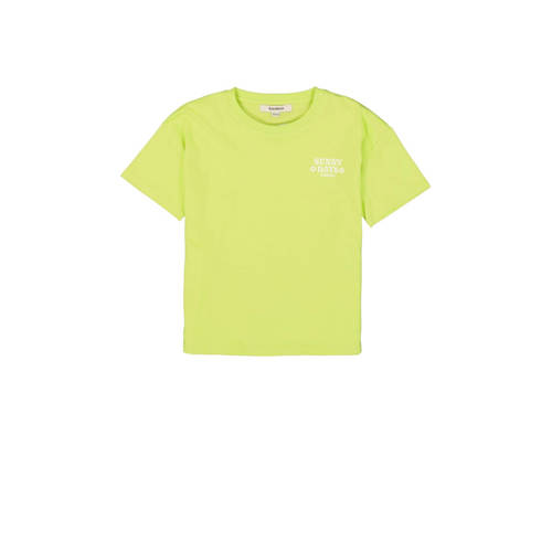 Garcia T-shirt met tekst lime Geel Meisjes Katoen Ronde hals Tekst - 128/134