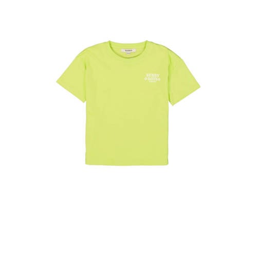 Garcia T-shirt met tekst lime Geel Meisjes Katoen Ronde hals Tekst
