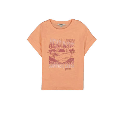 Garcia T-shirt met printopdruk oranje Meisjes Katoen Ronde hals Printopdruk - 128/134