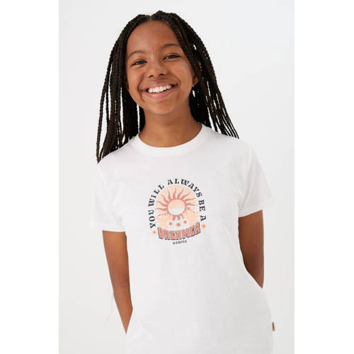 Garcia T-shirt met printopdruk wit roze Meisjes Katoen Ronde hals Printopdruk 128 134