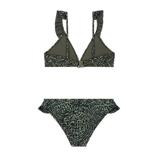 Shiwi triangel bikini Bella met ruches groen zwart Meisjes Polyester All over print 122 128