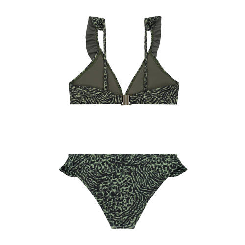 Shiwi triangel bikini Bella met ruches groen zwart Meisjes Gerecycled polyester 122 128