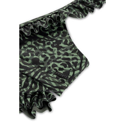 Shiwi triangel bikini Bella met ruches groen zwart Meisjes Polyester All over print 122 128