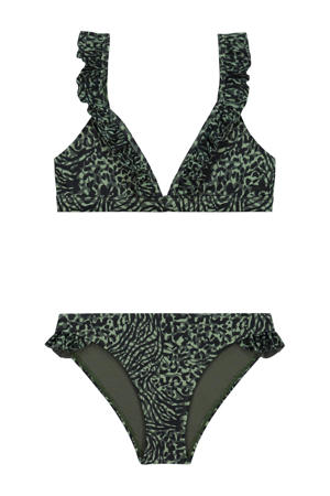 triangel bikini Bella met ruches groen/zwart