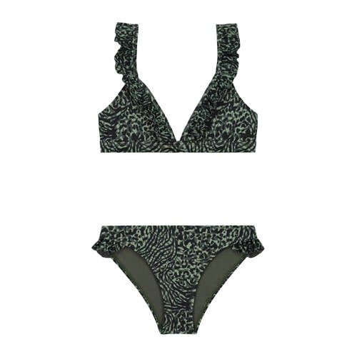 Shiwi triangel bikini Bella met ruches groen/zwart Meisjes Gerecycled polyester