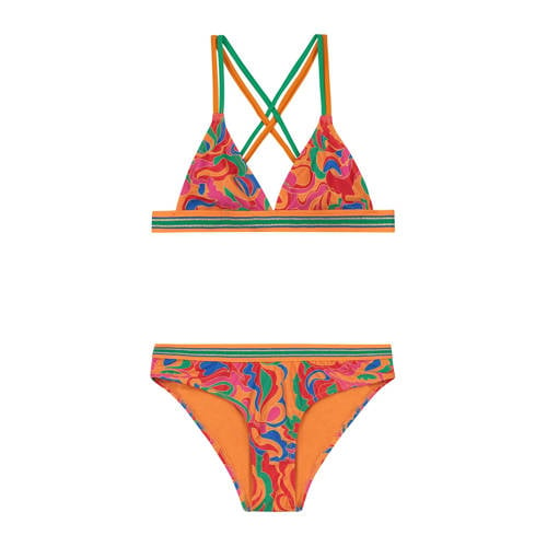 Shiwi triangel bikini Luna oranje/groen Meisjes Gerecycled polyester All over print