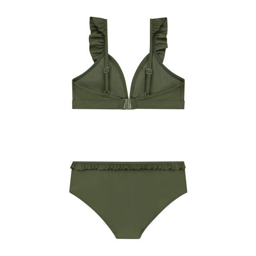 Shiwi triangel bikini Bella met ruches olijfgroen Meisjes Polyester Effen 98 104