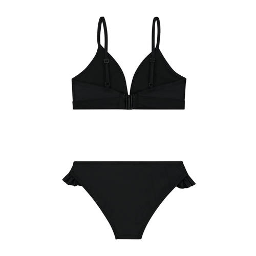 Shiwi triangel bikini Blake met ruches zwart Meisjes Gerecycled polyester 170 176