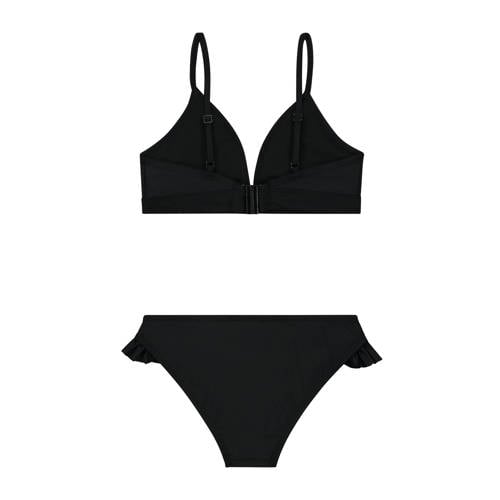 Shiwi triangel bikini Blake met ruches zwart Meisjes Polyester Effen 170 176
