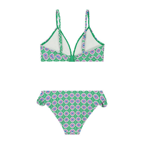 Shiwi triangel bikini Blake met ruches groen paars wit Meisjes Gerecycled polyester 170 176