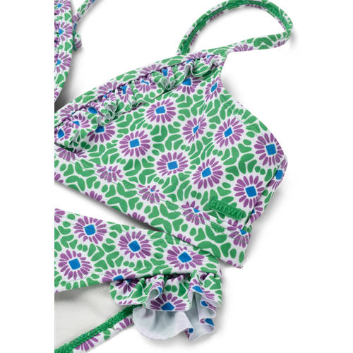 Shiwi triangel bikini Blake met ruches groen paars wit Meisjes Gerecycled polyester 170 176