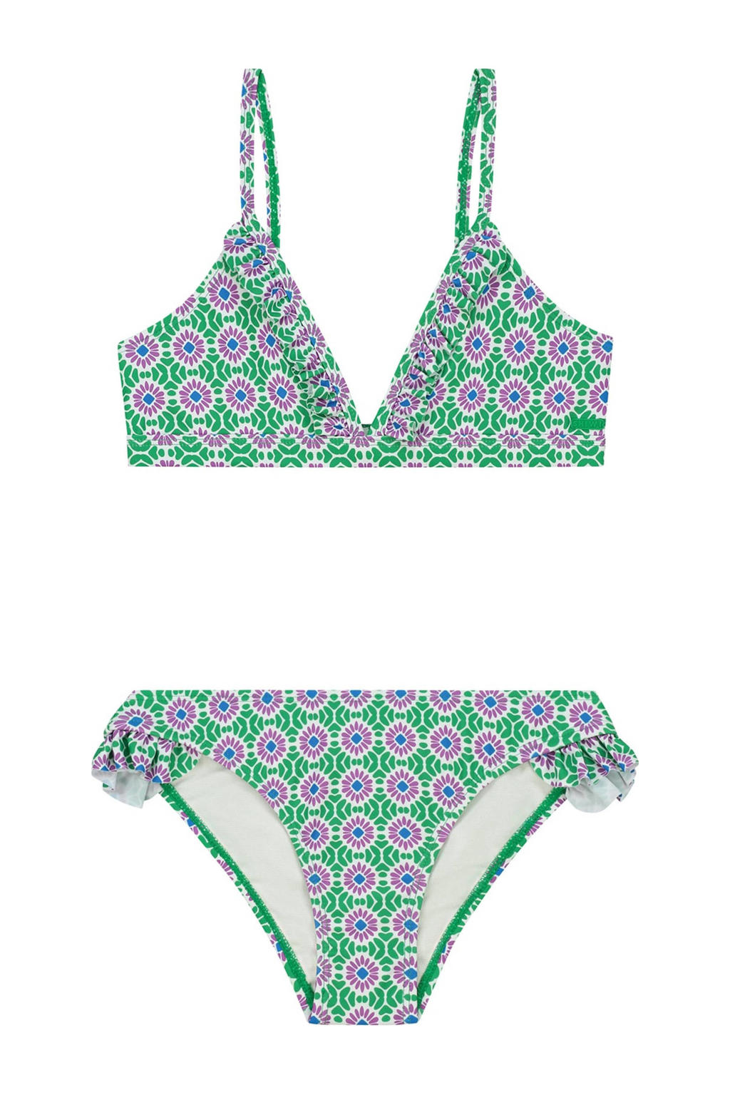 Shiwi triangel bikini Blake met ruches groen/paars/wit
