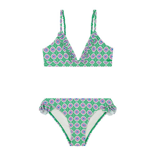 Shiwi triangel bikini Blake met ruches groen/paars/wit Meisjes Polyester