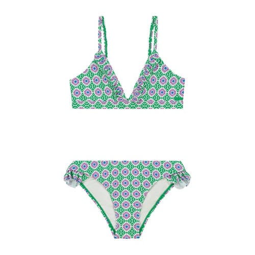 Shiwi triangel bikini Blake met ruches groen/paars/wit Meisjes Gerecycled polyester