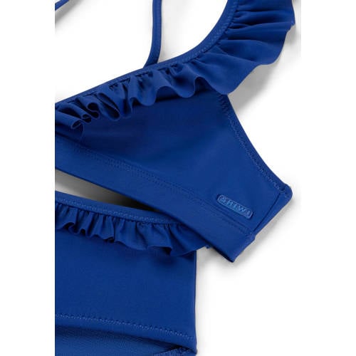 Shiwi triangel bikini Bella met ruches blauw Meisjes Polyester Effen 110 116