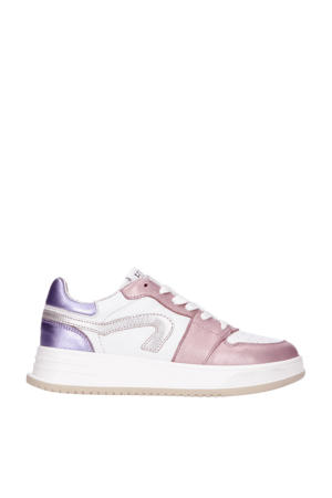   leren sneakers brons/wit