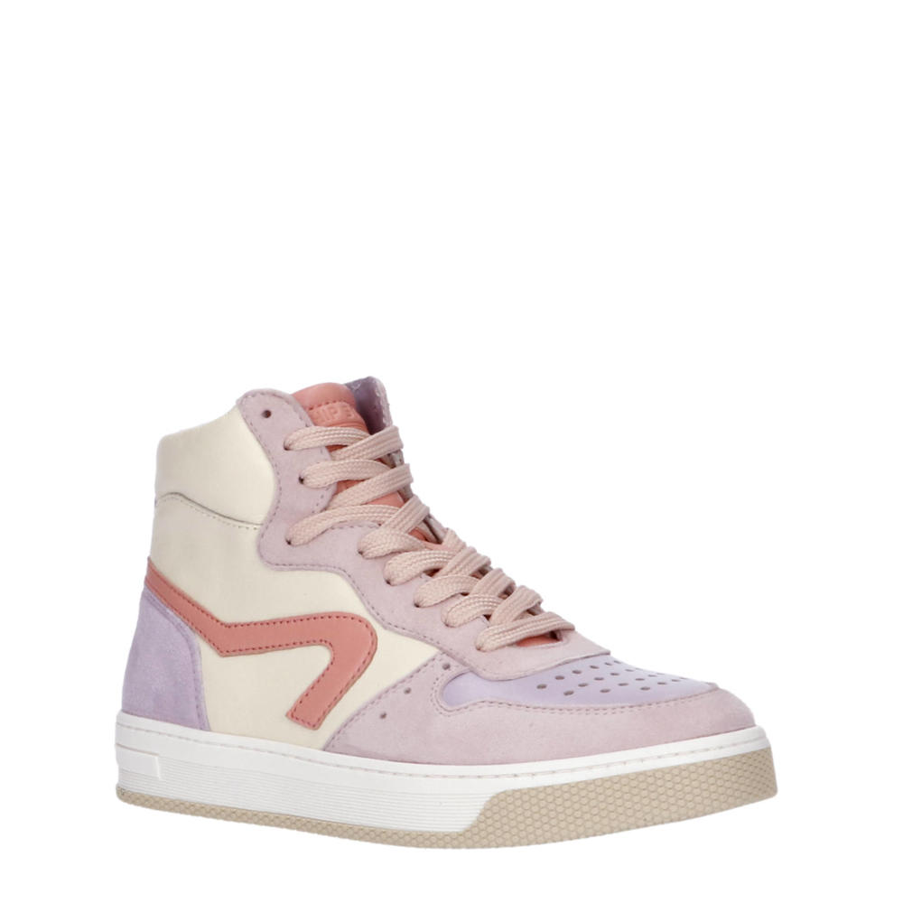 Roze meisjes Hip H1301 leren sneakers van suède+leder met rits- en vetersluiting
