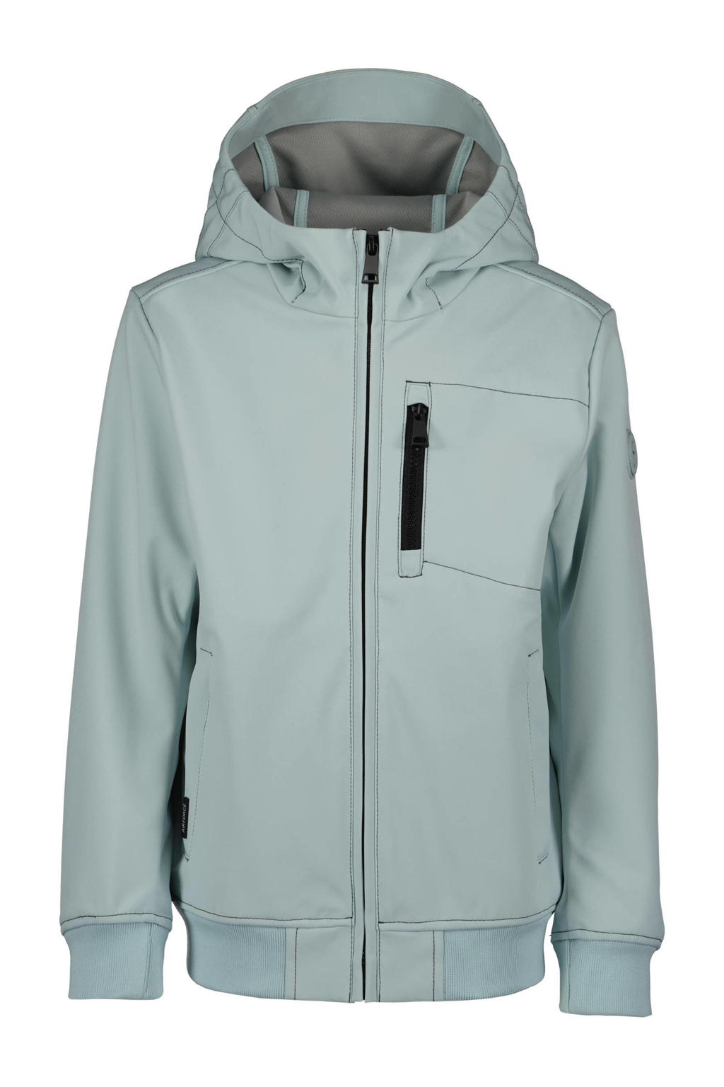 Blauwe jongens Airforce softshell jas zomer van polyester met effen, lange mouwen, capuchon en ritssluiting