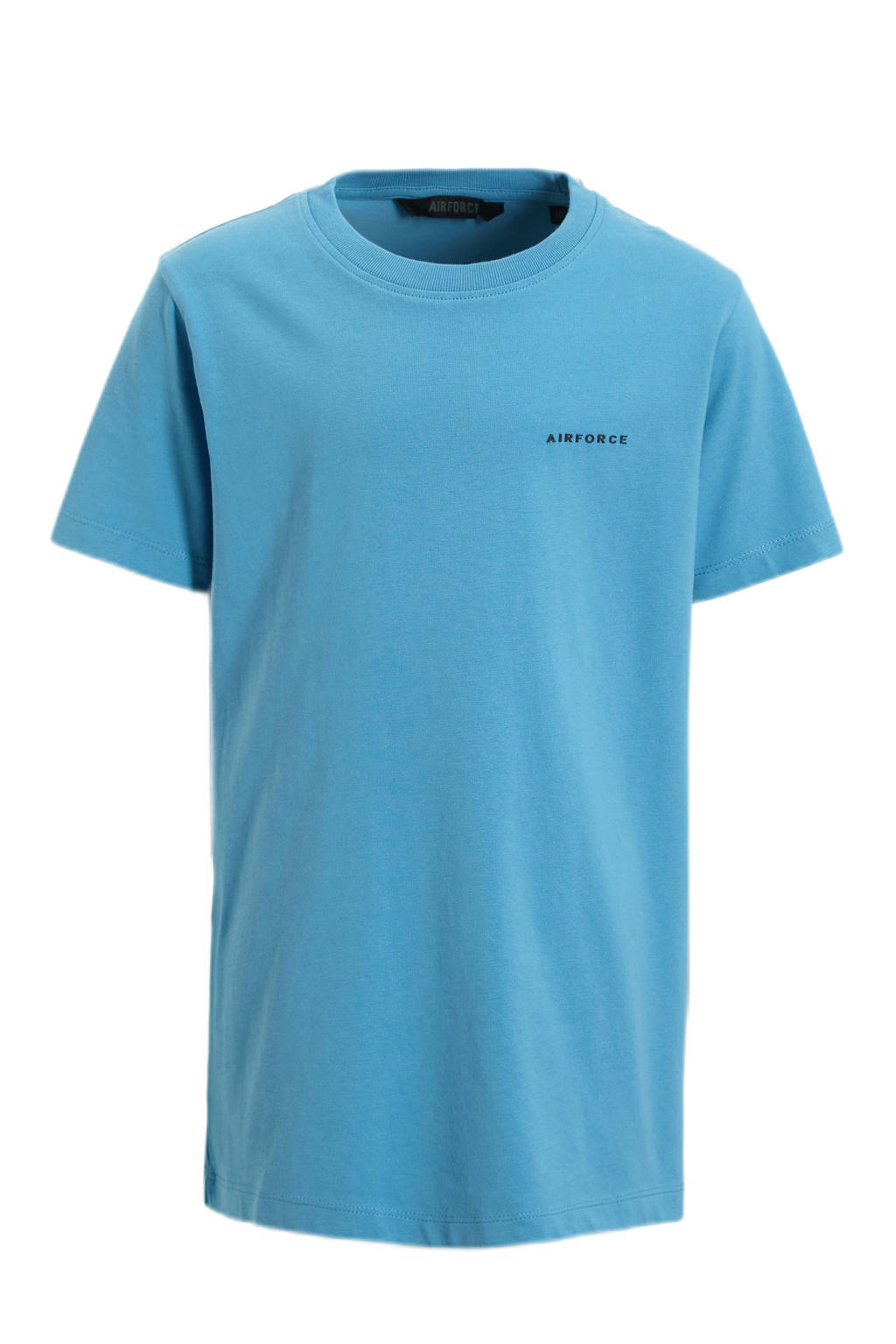 Blauwe jongens Airforce T-shirt van katoen met effen, korte mouwen en ronde hals
