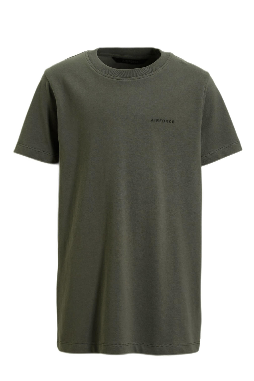 Grijze jongens Airforce T-shirt van katoen met effen, korte mouwen en ronde hals