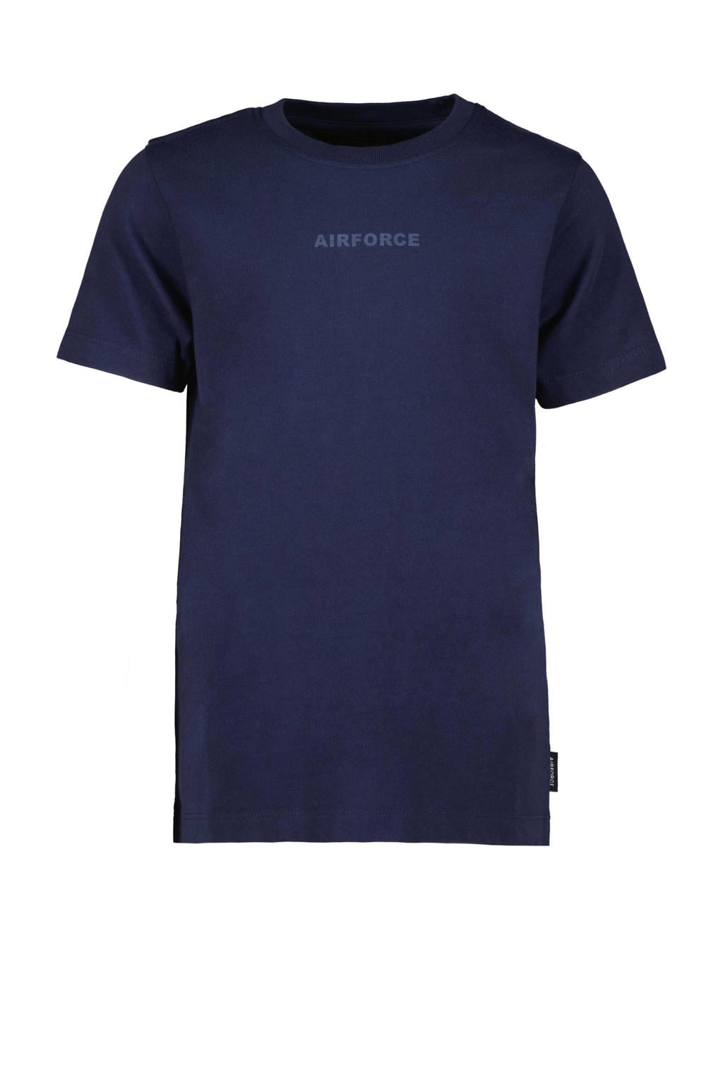 Blauwe jongens Airforce T-shirt van katoen met effen, korte mouwen en ronde hals