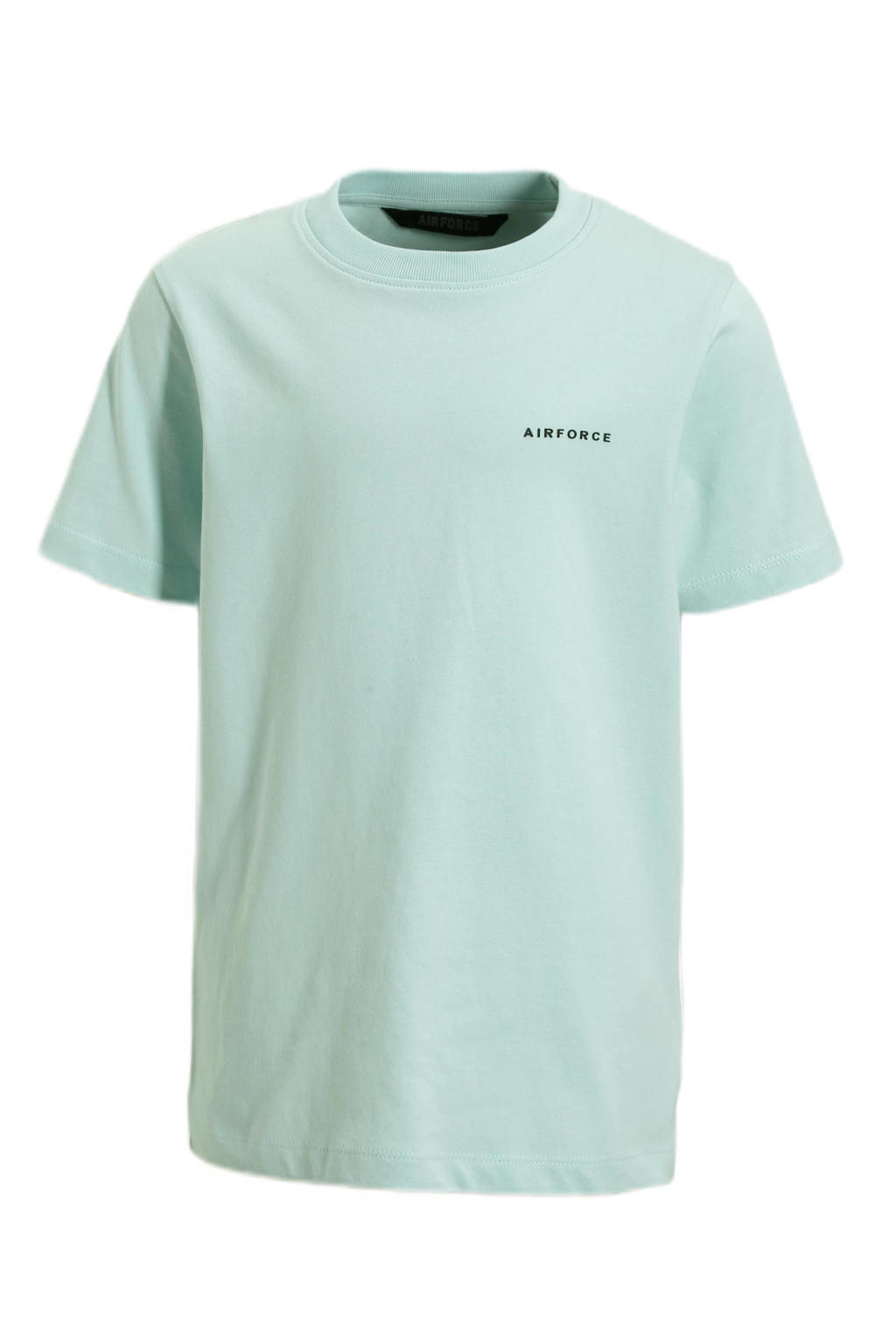 Blauwe jongens Airforce T-shirt van katoen met effen, korte mouwen en ronde hals