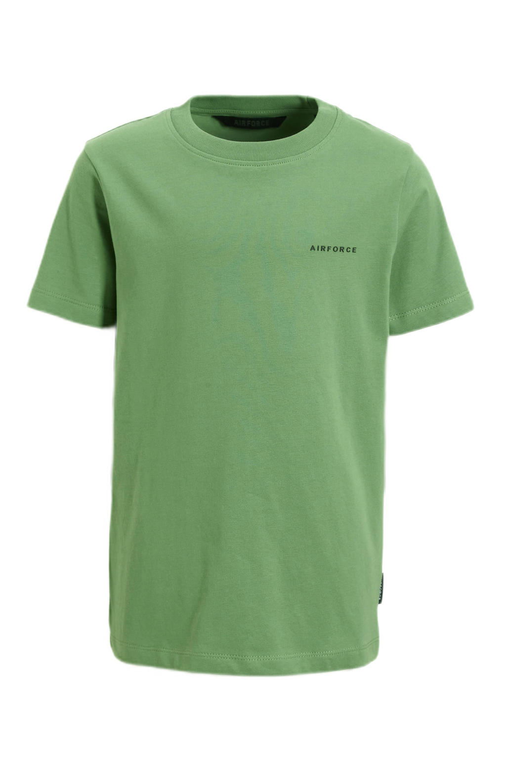 Groene jongens Airforce T-shirt van katoen met effen, korte mouwen en ronde hals