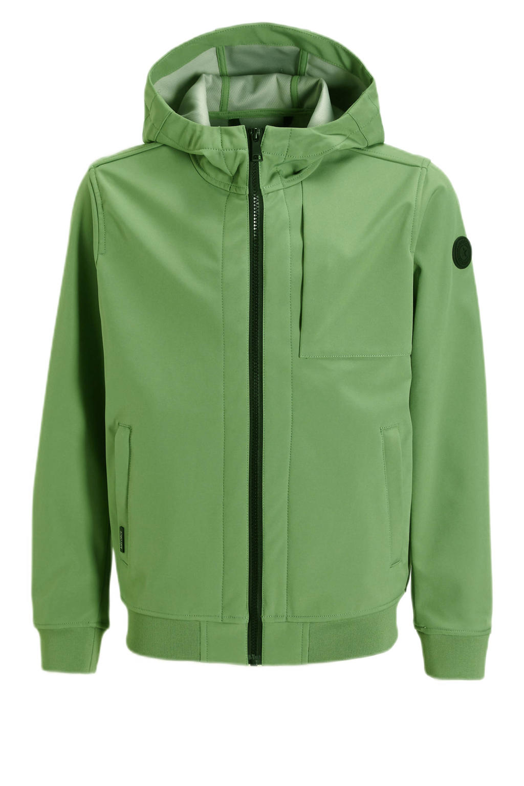 Groene jongens Airforce softshell jas zomer van polyester met effen, lange mouwen, capuchon, ritssluiting en elastische boord