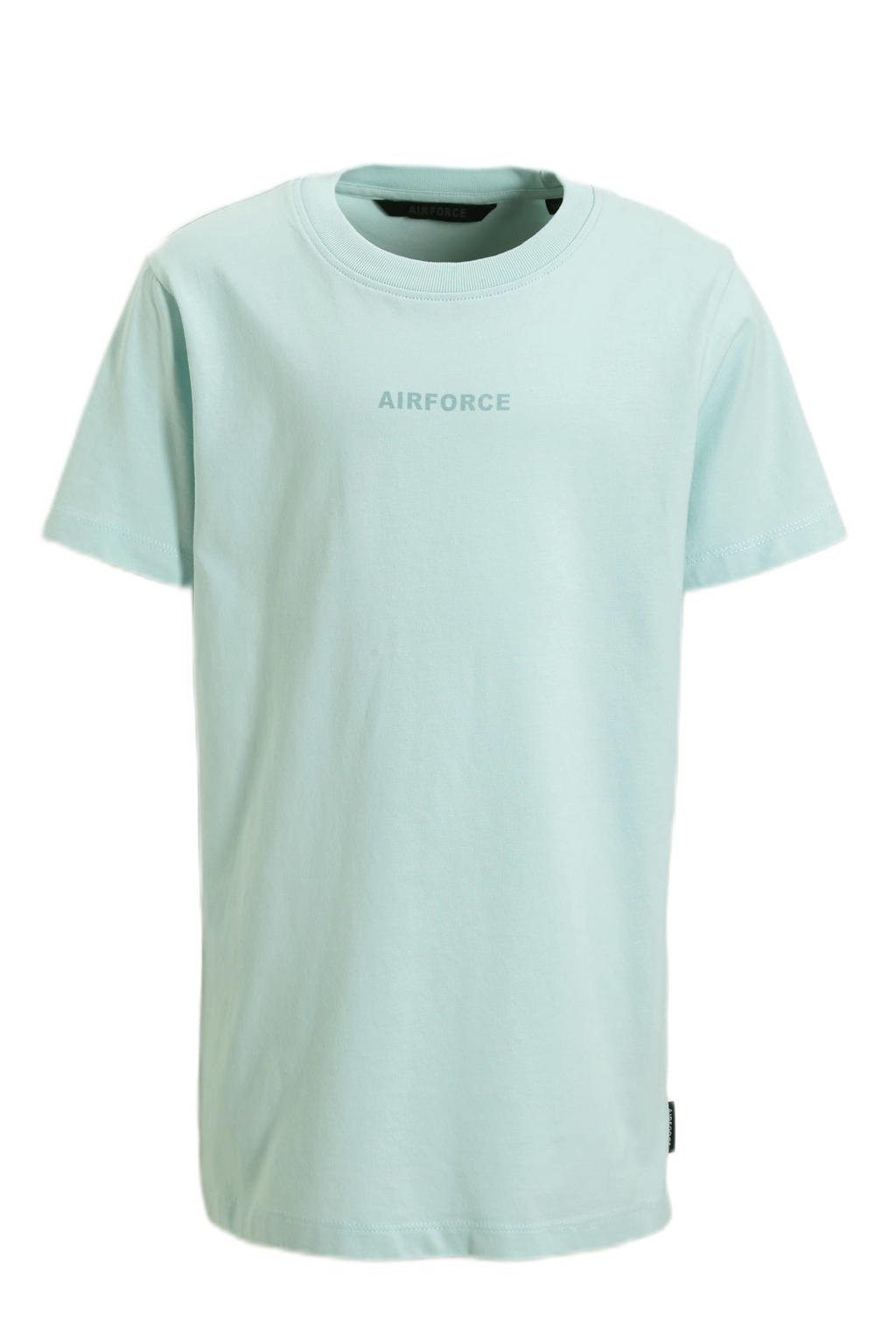 Blauwe jongens Airforce T-shirt van katoen met effen, korte mouwen en ronde hals
