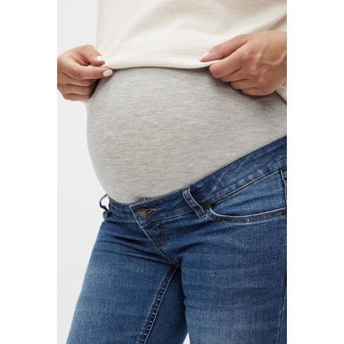Mamalicious zwangerschaps slim fit jeans MLNOVO dark blue denim Blauw Effen 29-32