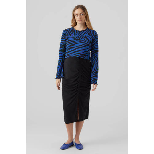 Mamalicious zwangerschapstop MLZILLE met all over print blauw zwart Dames Viscose Ronde hals S
