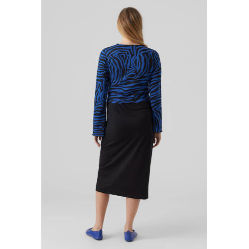 Mamalicious zwangerschapstop MLZILLE met all over print blauw zwart Dames Viscose Ronde hals S