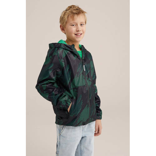 WE Fashion zomerjas met camouflageprint groen zwart Jongens Polyester Capuchon 98 104