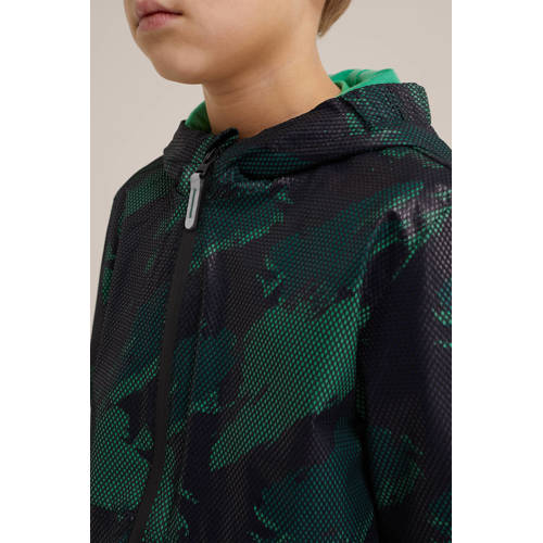 WE Fashion zomerjas met camouflageprint groen zwart Jongens Polyester Capuchon 110 116