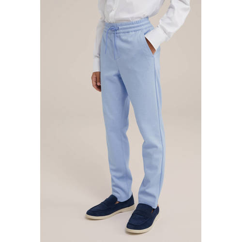 WE Fashion gemêleerde slim fit broek lichtblauw Jongens Polyester Melée 104