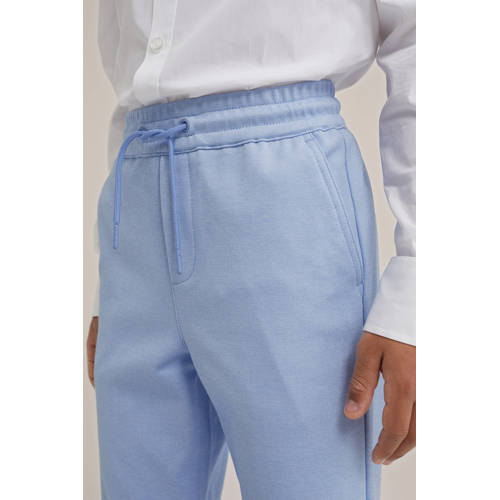 WE Fashion gemêleerde slim fit broek lichtblauw Jongens Polyester Melée 98