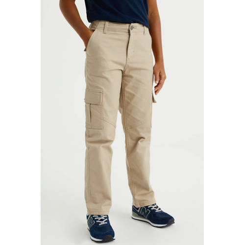 WE Fashion Blue Ridge straight fit cargobroek zand Beige Jongens Stretchkatoen 98