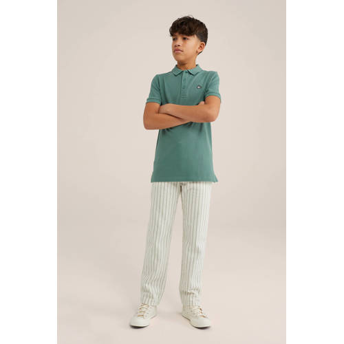 WE Fashion gestreepte straight fit broek ecru Jongens Katoen Streep 110