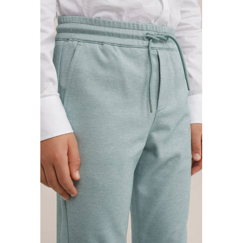 WE Fashion slim fit joggingbroek mintgroen Jongens Polyester Effen 92