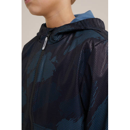 WE Fashion zomerjas met camouflageprint blauw zwart Jongens Polyester Capuchon 92