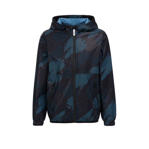 WE Fashion zomerjas met camouflageprint blauw/zwart Jongens Polyester Capuchon - 110/116