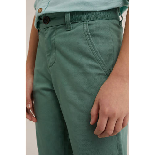 WE Fashion slim fit broek met all over print sagebrush green Groen Jongens Katoen 98