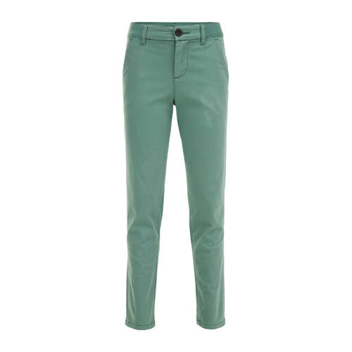WE Fashion slim fit broek met all over print sagebrush green Groen Jongens Katoen