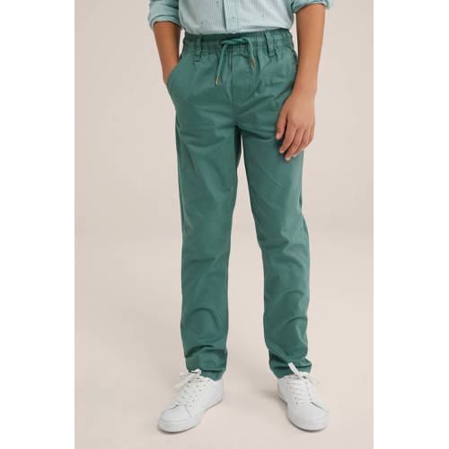 WE Fashion tapered fit broek groen Jongens Katoen Effen 98