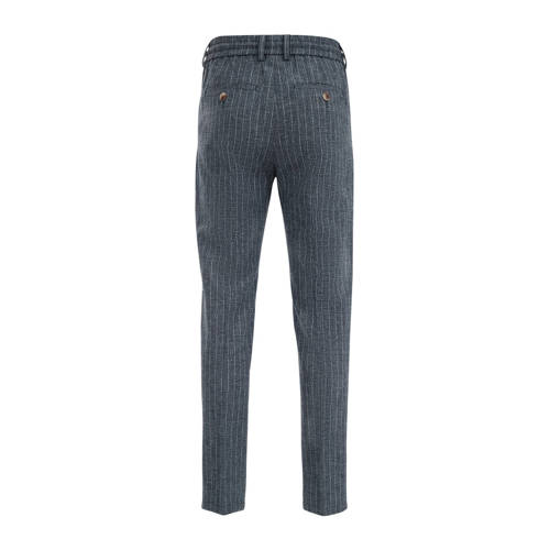 WE Fashion gestreepte slim fit broek donkerblauw Jongens Linnen Streep 128