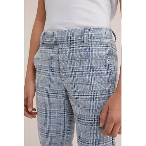 WE Fashion geruite slim fit broek lichtblauw Jongens Polyester Ruit 98