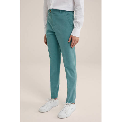 WE Fashion slim fit broek aqua Blauw Jongens Gerecycled polyester Effen 176