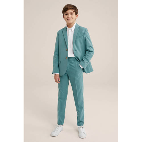 WE Fashion slim fit broek aqua Blauw Jongens Polyester Effen 176