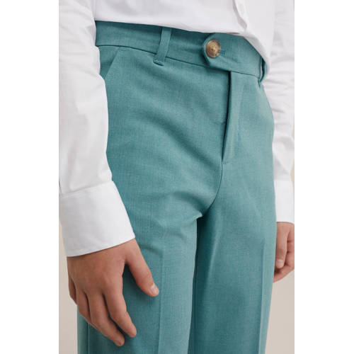 WE Fashion slim fit broek aqua Blauw Jongens Gerecycled polyester Effen 176